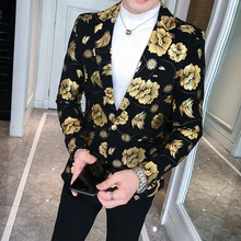 Мужской блейзер серебристого и золотистого цвета, роскошные спортивные пиджаки для выпускного с цветочным принтом на одной пуговице, модный приталенный мужской блейзер для свадебной вечеринки