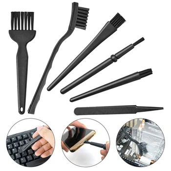 

6 in 1 Plastic Small Portable Handle Nylon Anti Static Brushes Cleaning Keyboard Brush Kit, Black (Zip Bag )