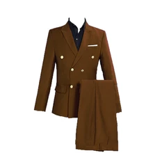 Brown Groom Tuxedo Wedding Singer Suits Double Breasted Slim Fit Suit Prom Dresses Fashion Casual Suit Men
