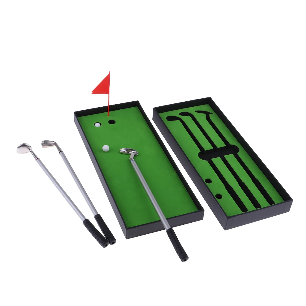Golf Pen Set Mini Desktop Golf Ball Pen Gift Set with Putting Green Flag 2 Balls  Clubs Models Ballpoint Pens  Storage Case