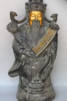 

28" Chinese Bronze Gilt Wealth YuanBao Money Mammon God Dragon Ruyi Sculpture