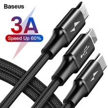 Baseus 3 in 1 USB Cable for iPhone Type C Micro USB Car Charger for Samsung S9 Huawei Xiaomi Multi Cable 3A Fast Charging Cord