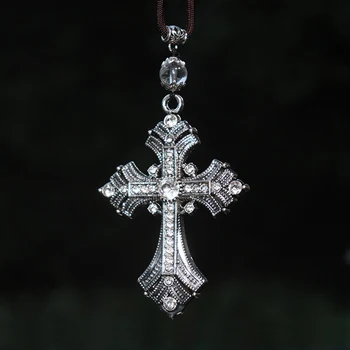 

Car Rearview Mirror Pendant In Car Hanging Accessories Auto Metal Crystal Cross Jesus Christian Car Decor Ornaments Car Pendants