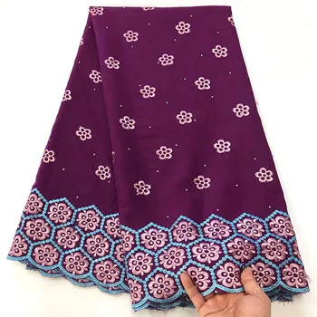 

2019 Latest Swiss Voile Lace Cotton High Quality Embroidered Ribbon Fuchsia Nigerian Lace Fabrics With Stones Dress HB-856