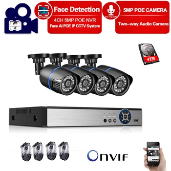 

POE CCTV Video Surveillance IP Camera 4ch Nvr Outdoor Security Monitoring Camera System Kit 5mp Hd Two Way Audio Cameras Set