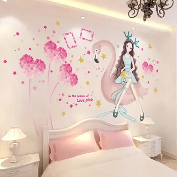 

[shijuekongjian] Cartoon Girl Flower Wall Stickers DIY Flamingo Animal Wall Decals for Kids Rooms Baby Bedroom House Decoration