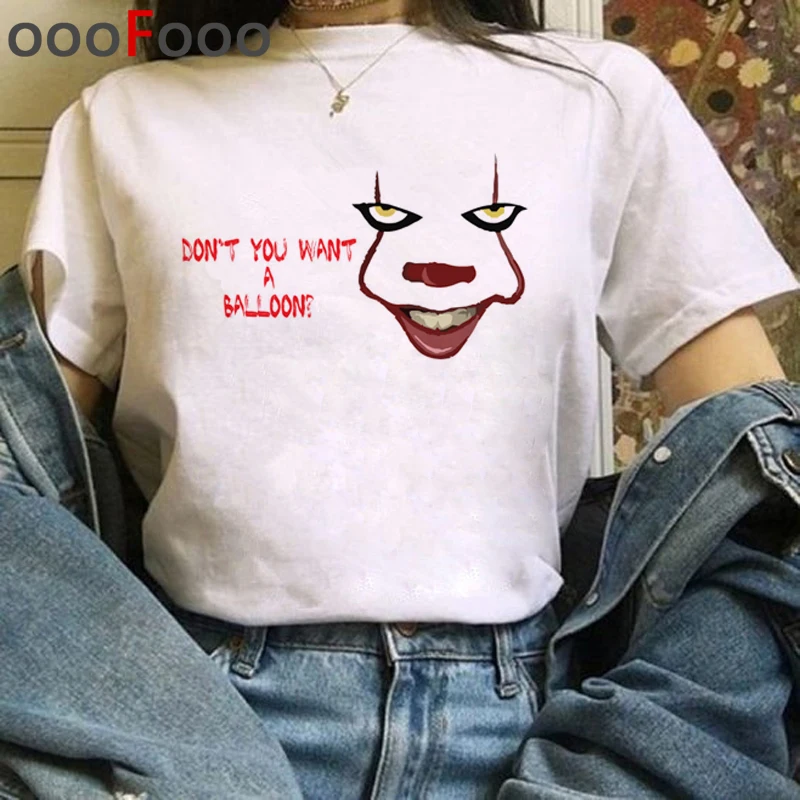 Это фильм Harajuku ужасов футболка женская это клоуны Ullzang Забавный мультфильм футболка Хэллоуин Pennywise футболка хип-хоп Топ тройник женский - Цвет: H4063
