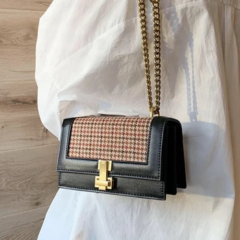 

2020 retro plaid bag new net red chain bag female messenger bag fashion wild shoulder small square