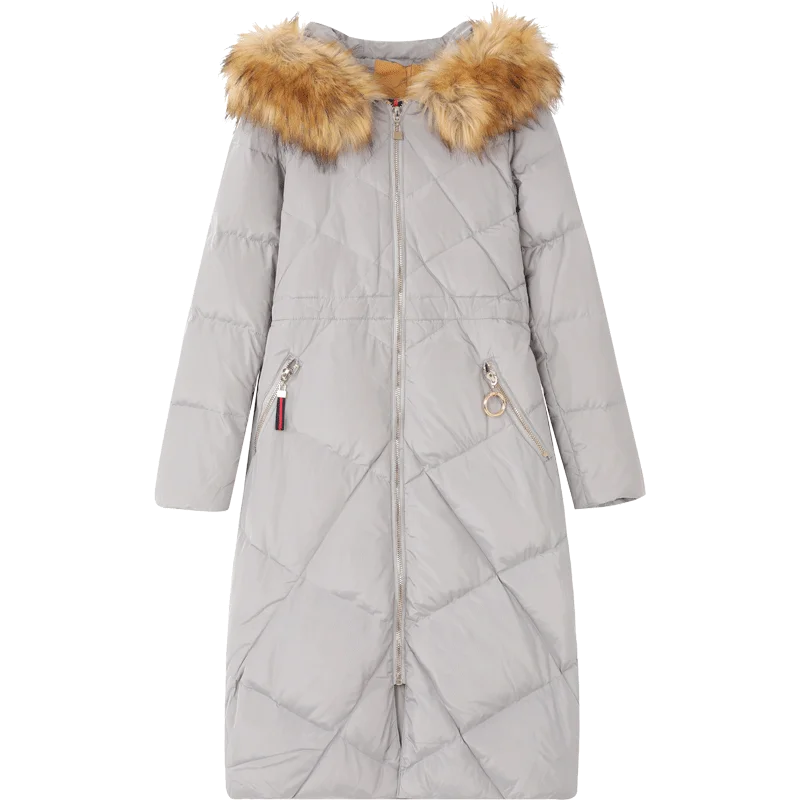 Серый SAM'S TREE армейский зеленый Argyle толстовки на молнии теплый пуховик для женщин Зима Серый эластичный пояс рукав оверсайз женская верхняя одежда - Цвет: Серый