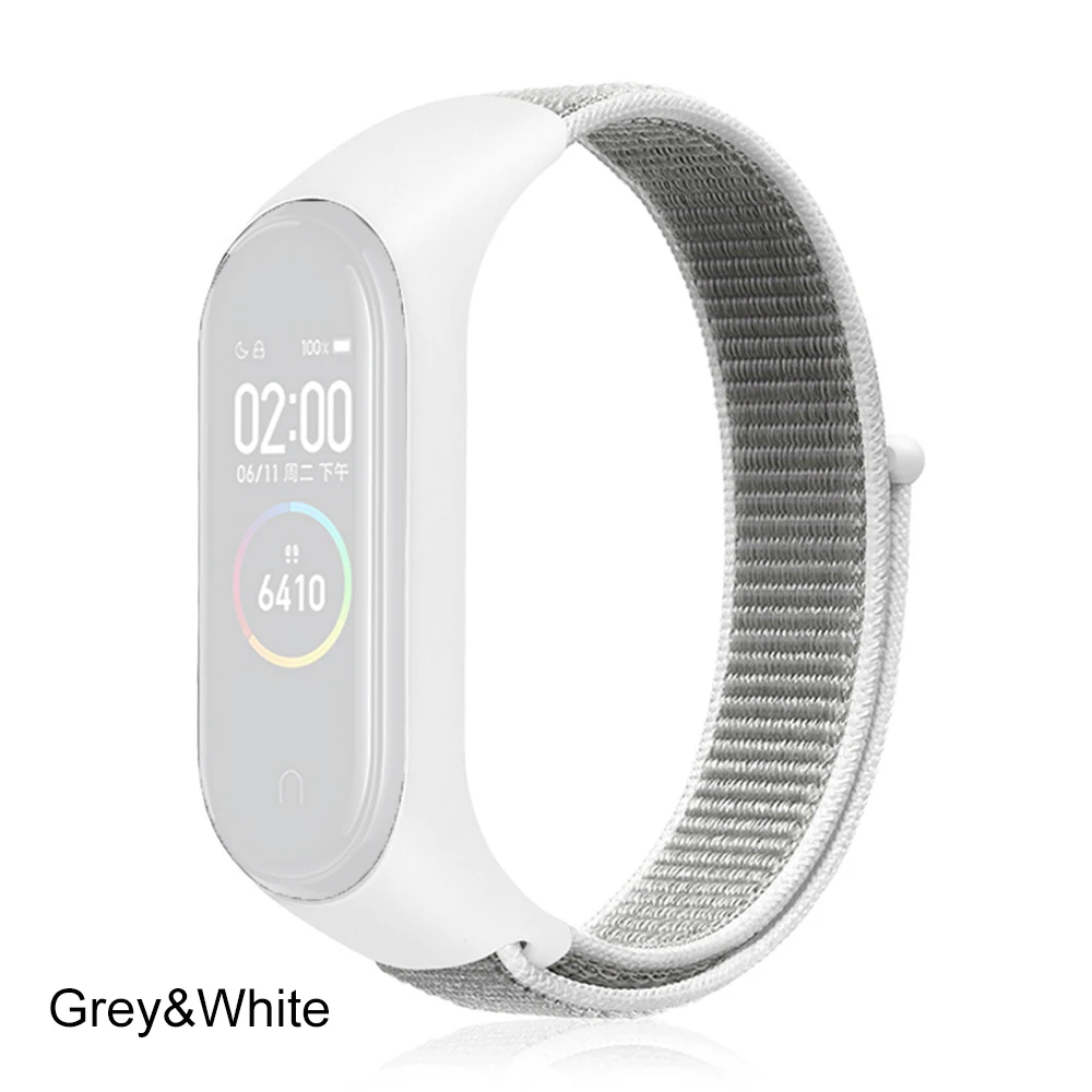 grey-white Цветной сменный Браслет с нейлоновой петлей для Xiaomi Mi band 3 4, спортивный браслет, дышащий ремешок, аксессуары для умных часов - Цвет: grey-white