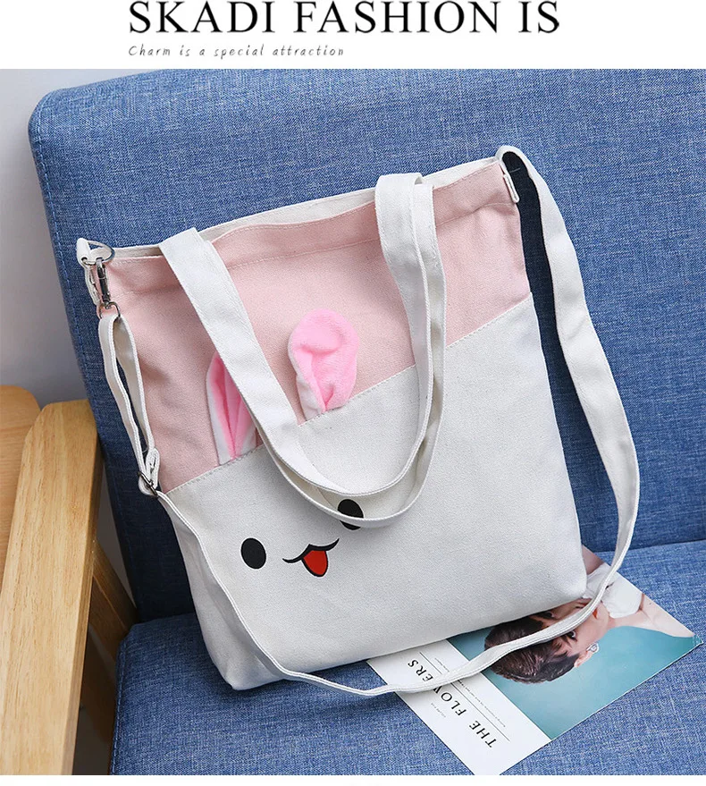 

Canvas Bag Women's Shoulder Japanese-style Cartoon Ear Stickers Canvas Bag Handbag