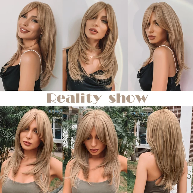 C)Studio7-UK Long Wavy Auburn Brown Black Ash Blonde Synthetic Wig - Foto 7