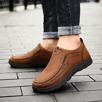 

Free Shipping Shoes Men Casual Leather Fashions Black Men Leather Shoes Loafers Men Moccasins Non-slip Designer Large Size 39-48