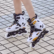 Новинка г. Inline профессиональная обувь для взрослых женщин и мужчин, обувь для катания на коньках, обувь для катания на коньках, Регулируемые моющиеся PU колеса, Adulto, черный, белый