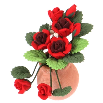 

1:12 Mini Dollhouse Miniature Rose Plant Flower in Pot Fairy Garden Accessory Furniture Toys Doll Accessories