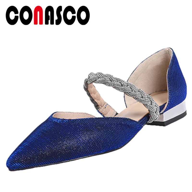

CONASCO Woman Pumps 2020 Spring Summer Fashion Concise Square Heels Pointed Toe Rhinestone Casual Shallow Slip-On Shoes Woman