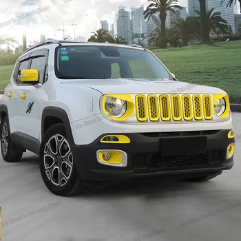 

Lsrtw2017 Yellow Abs Car Headlight Foglight Cover Door Handle Trims Front Grill Trims for Jeep Renegade 2016 2017 2018 2019