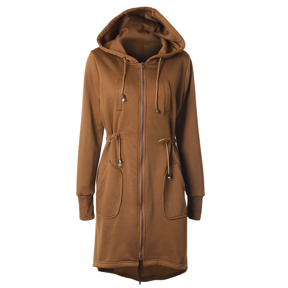 

Women Long Hoody Trench Coats Winte Warm Windbreaker Pockets Coat Drawstring Jacket Outdoor Chaquetas Mujer 2019 Solid Overcoat