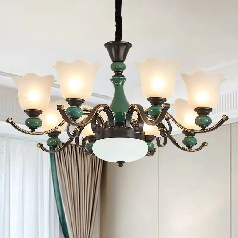 

LukLoy Classical Chandelier Living Room Decoration Ceramic Lights Retro Loft Stair Suspension Lamp Restaurant Elegant Chandelier