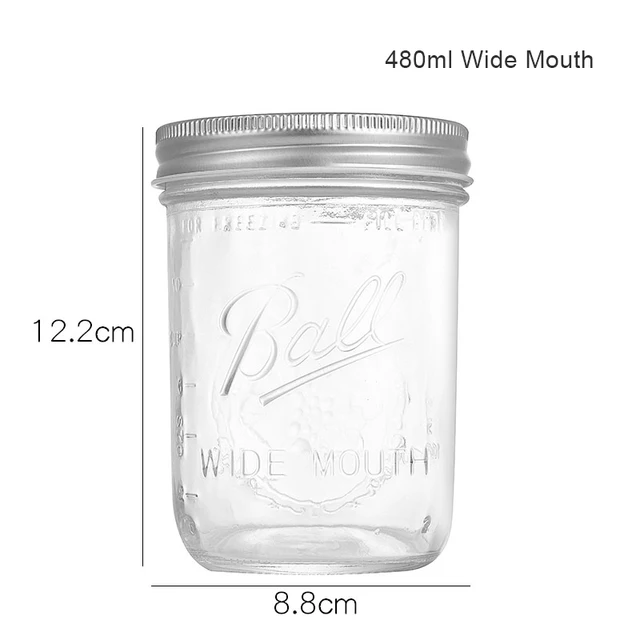 GF Mason Jars with Airtight Lids Glass Sugar Container for Canning Preserving Meal Prep Jam Jelly Kitchen Storage Containers Wide Mouth-480ml