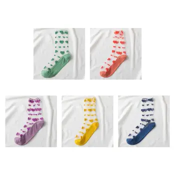 

Women Girl Glass Fiber Sheer Mesh Summer Ankle Socks Sweet Love Heart Candy Colorful Ultra-Thin Jacquard Slouchy Hosiery
