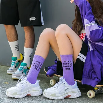

Fashion Hip Hop letter Socks men women Cartoon Socks Hiphop Street Sports Skateboard Black White Couple Socks Calcetines Hombre