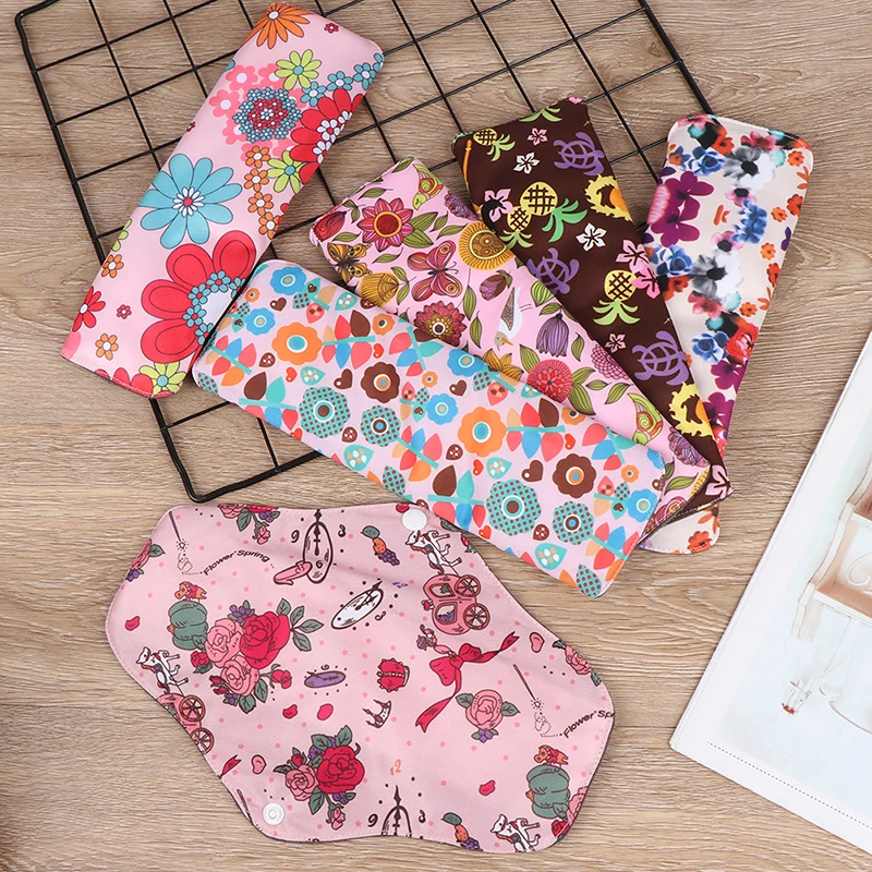 5 Style Reusable Washable Sanitary Pads Bamboo Cloth Pads Serviette Hygienique Cartoon Print Women Menstrual Pads Large Size