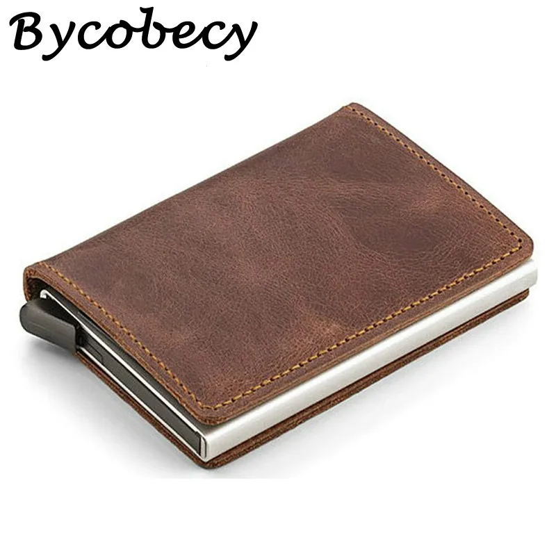 Мужской кошелек из натуральной кожи Bycobecy мини-кошелек с Rfid тонкий металлический