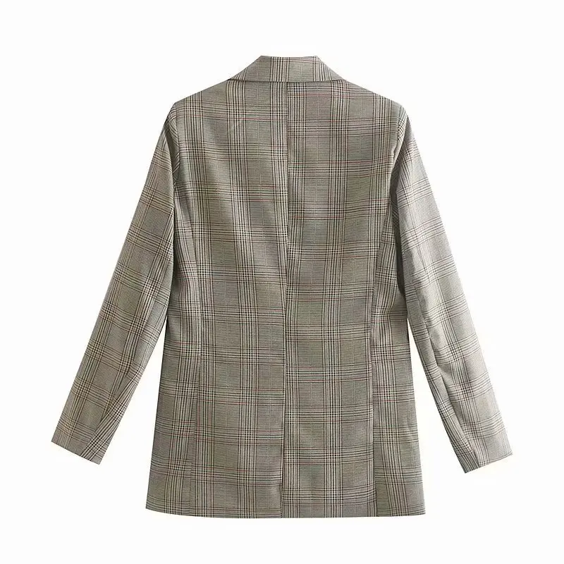 Double-breasted Long-sleeved Plaid Lapel Female Suit Autumn Office Professional Women's Jacket Korean Retro Chic Tops