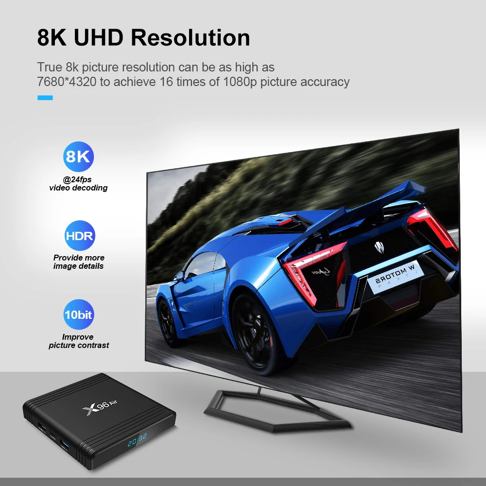 X96 Air Android 9.0 TV Box Amlogic S905X3 4GB 64GB 32GB 2.4G&5G Dual Wifi BT4.1 H.265 4K 8K 24fps 2