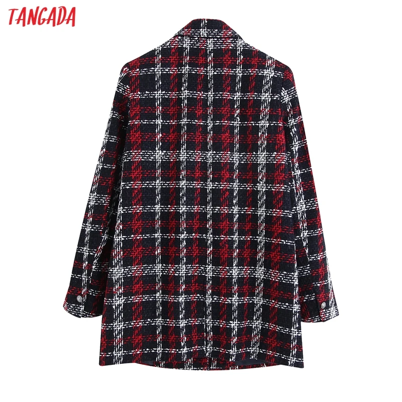 Koop Tangada Vrouwen Dikke Tweed Jassen Jas Rode Plaid Losse Lange Mouwen Pocket 2019 Dames Elegante Herfst Winter Jas BE18
