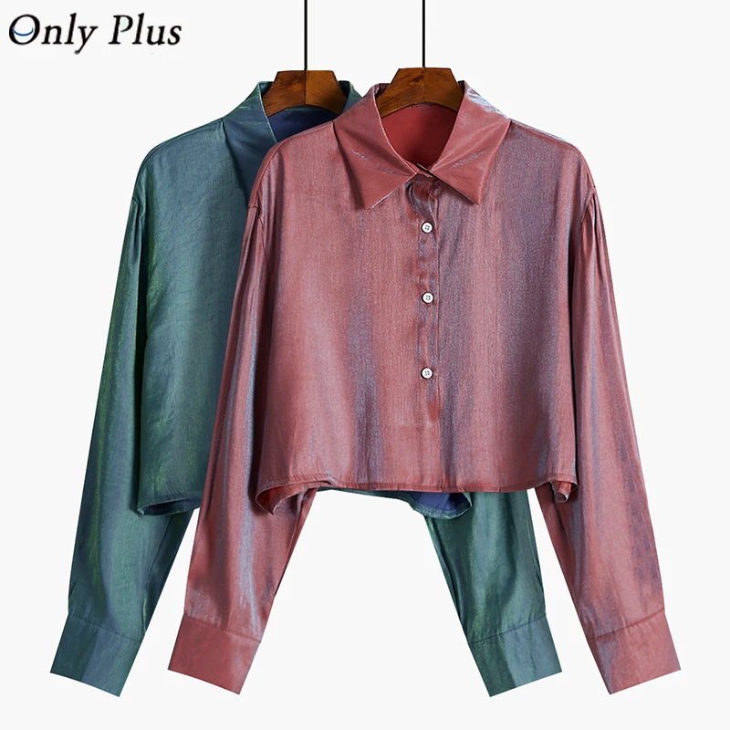 Miglior 2019 Donne di Autunno Office Lady Camicetta Camicette Macchia di Seta Autunno A Maniche Lunghe Camicetta Allentata Verde Bottone Della Camicia Chic Magliette e camicette