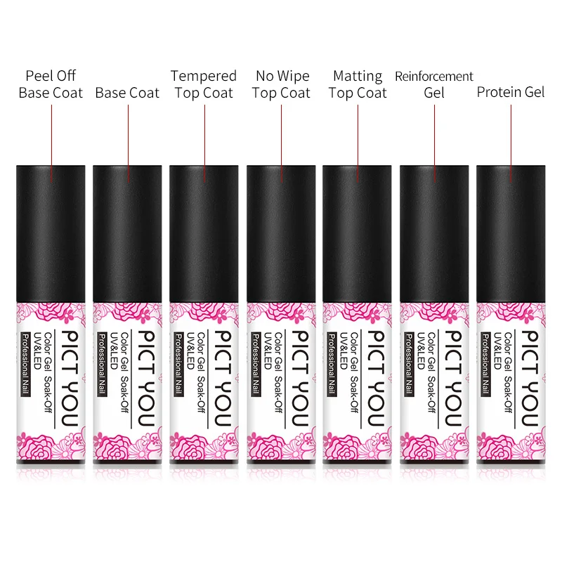 

PICT YOU 5ml Soak Off Base Coat Nail Art Gel Polish UV LED Gel Varnish No Wipe Top Coat Long Lasting Gel Polish