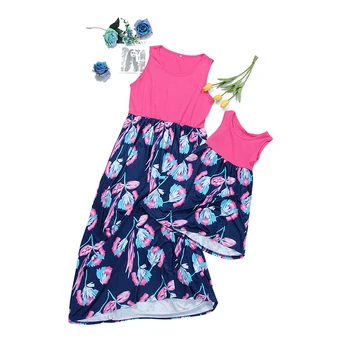 

Summer New Mother kids Mom And Daughter splicing Dress Girl Big Family Matching Clothes Floral Print Mother Daughter Dresses