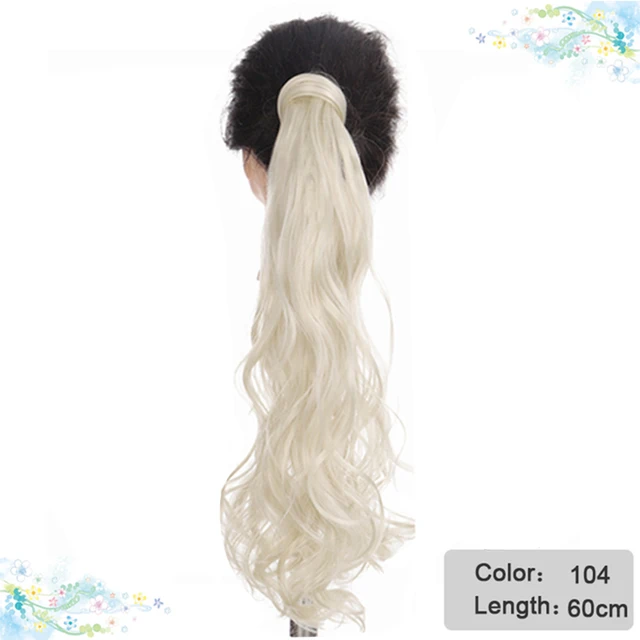 DIANQI Synthetic Corn Wavy Long Curly Ponytail Hairpiece Wrap on Clip Hair Extensions Black Pony Hair 104