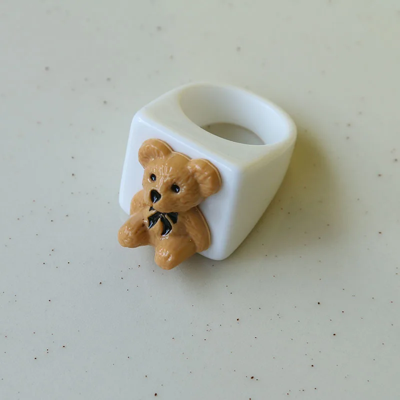 Cartoon Transparent Resin Acrylic Geometric Square Bear finger Rings For Women Girls Travel Jewelry Gifts finger ring,animal ring
