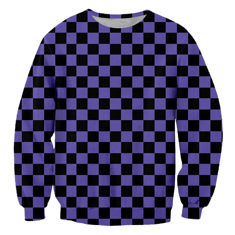 

CJLM Purple Plaid Round Neck Sweatshirt Men's Top Large Size Black Checkerboard Harajuku Casual Long Sleeve Shirt Dropship 5XL