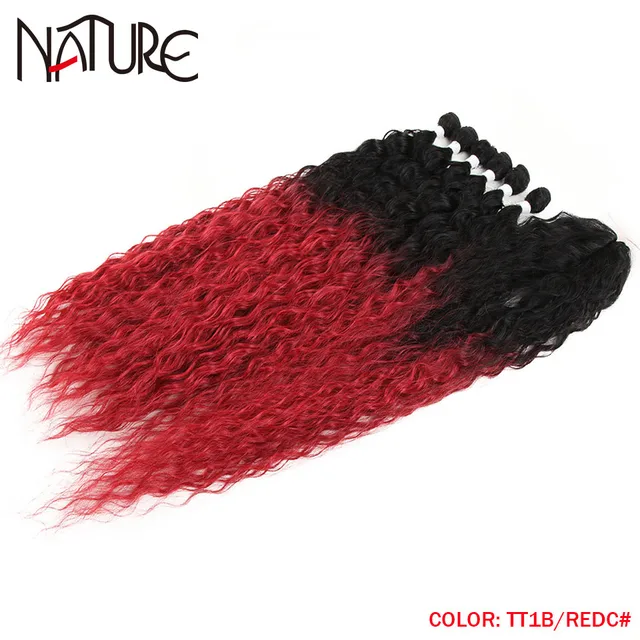 Nature Hair Afro Kinky Curly Hair Bundles Extensions With Closure Ombre Golden 30inch Soft Super Long Hair Synthetic Wave Hair TT1B-REDC