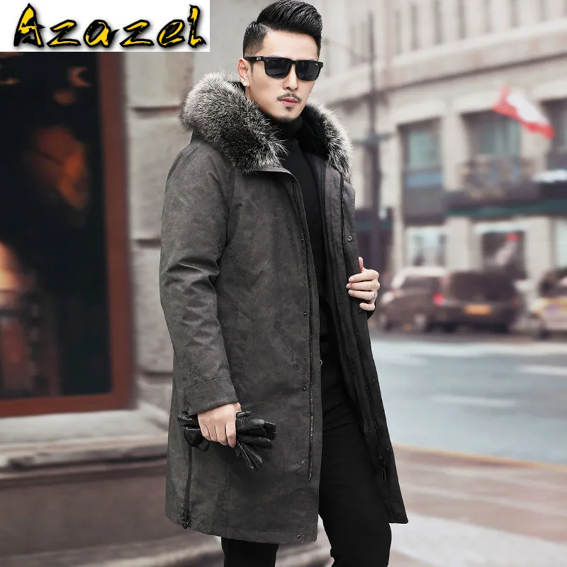 

Azazel 2020 Real Fur Coat Men Parkas Winter Jacket Raccoon Dog Fur Collar Rabbit Fur Liner Long Mens Jackets and Coats 19-5202