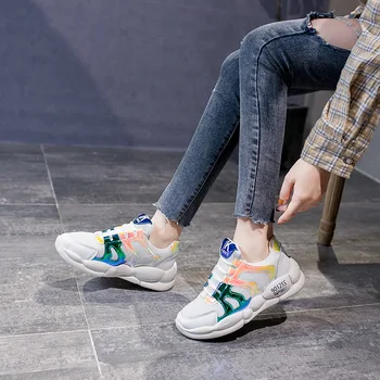 

MXHY2019 spring, summer and autumn thick-soled casual wild women's shoes with mesh breathable stitching round head single shoes