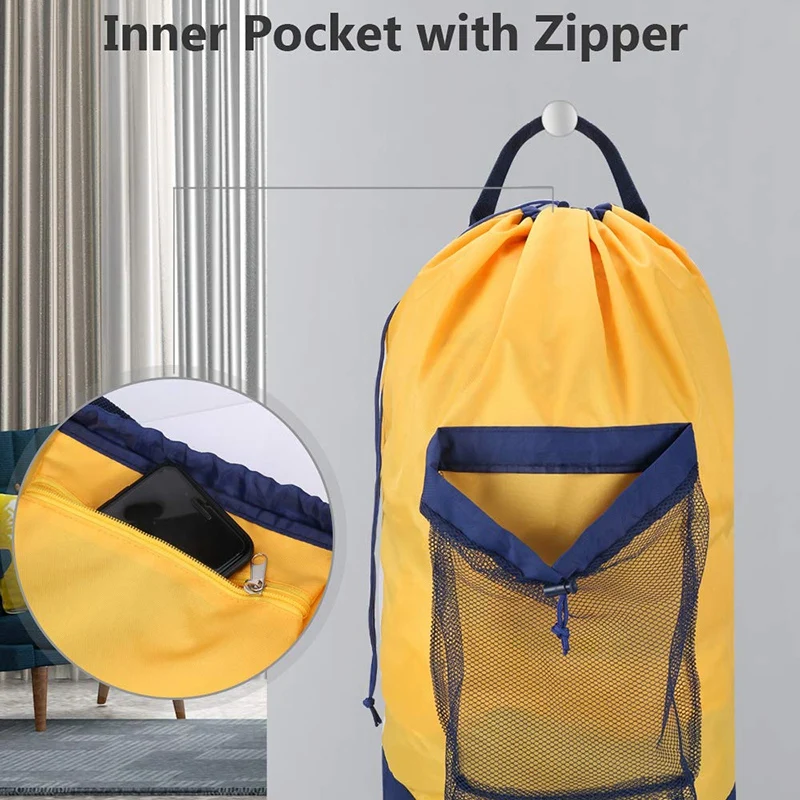 Рюкзак мешок для стирки, рюкзак для стирки с плечевыми ремнями и сетчатым карманом прочный нейлоновый рюкзак для стирки белья с Drawstrin