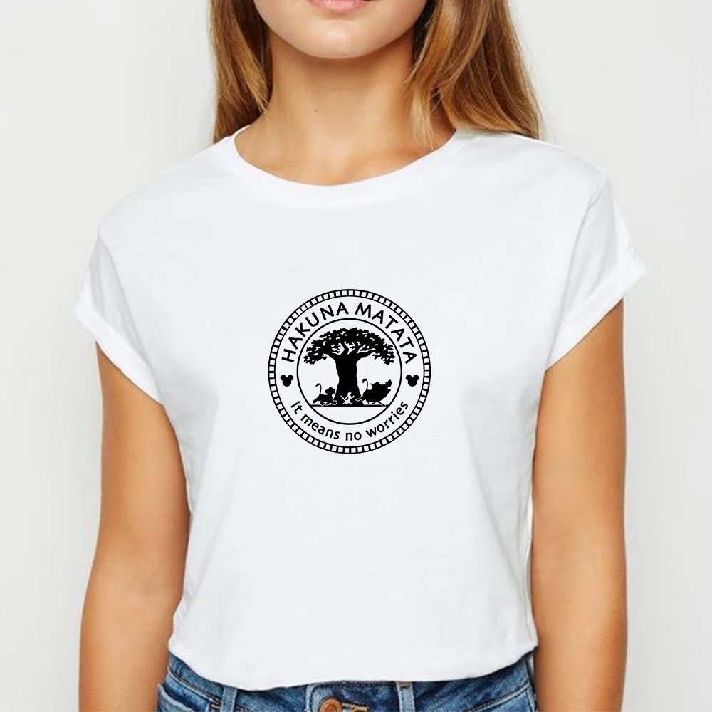 

HAKUNA MATATA it means no worries tshirt Loose Women Spring Summer T Shirt Harajuku Circular Pattern Round Collar T-shirt