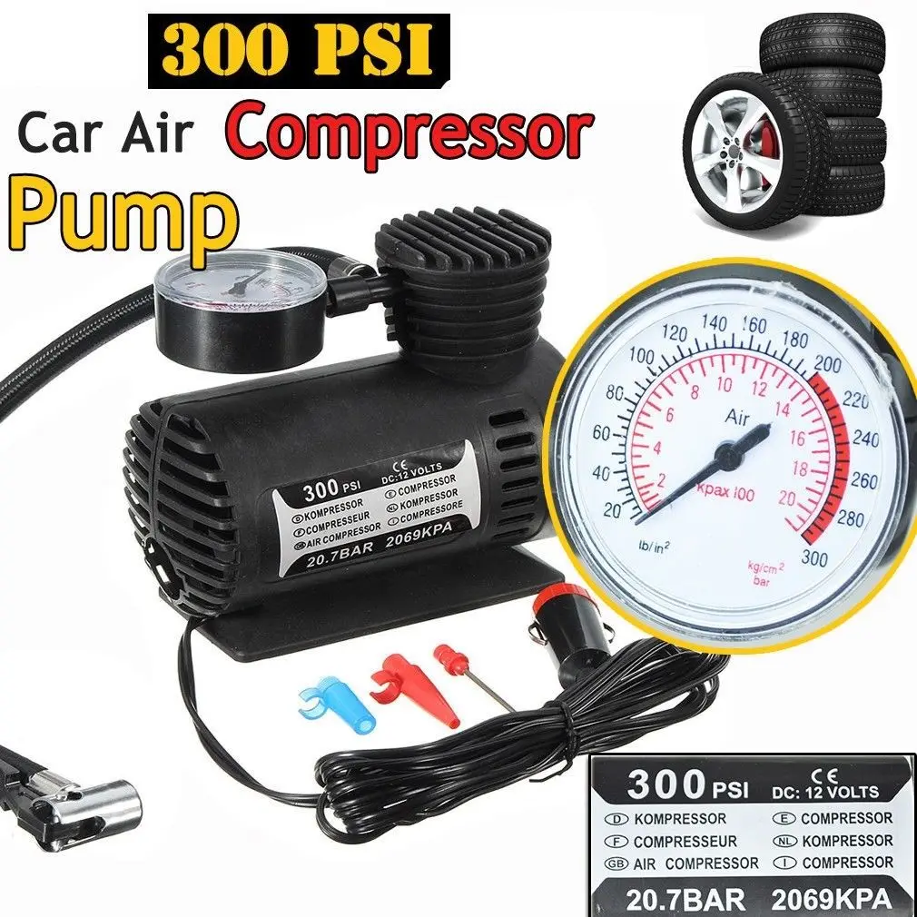 

1PC Portable Electric Inflator Black 12V 300 PSI Mini Electric Air Compressor Kit Mini Inflator Compressor For Car Tire Bicycle