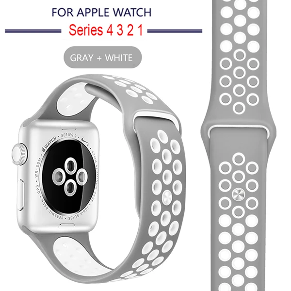 Дышащий силиконовый спортивный ремешок для Apple Watch 5, 4, 3, 2, 1, 42 мм, 38 мм, резиновый ремешок для Nike+ Iwatch 5, 4, 3, 40 мм, 44 мм - Цвет ремешка: 13 Gray White