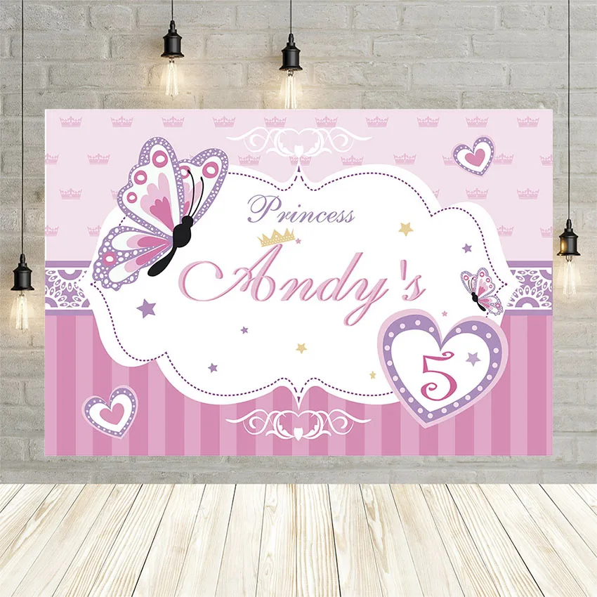 

Mehofond Princess Birthday Party Photographic Background Pink Stripe Butterfly Girl Baby Portrait Photography Backdrop Photocall