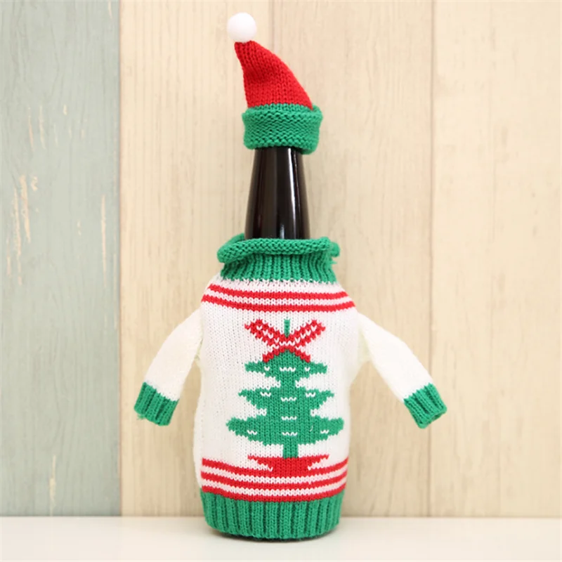 Knitted Christmas Bottle Set Sweater Red Wine Cover Christmas Beer Bottle Decoration Xmas Home Decor Festival Atmosphere Xmas