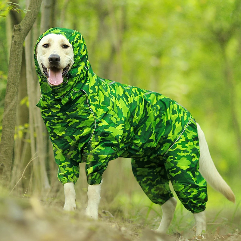 Pet Dog Raincoat Reflective Waterproof Zipper Clothes High Neck Hooded Jumpsuit For Small Big Dogs Overalls Rain Cloak Labrador | Дом и сад