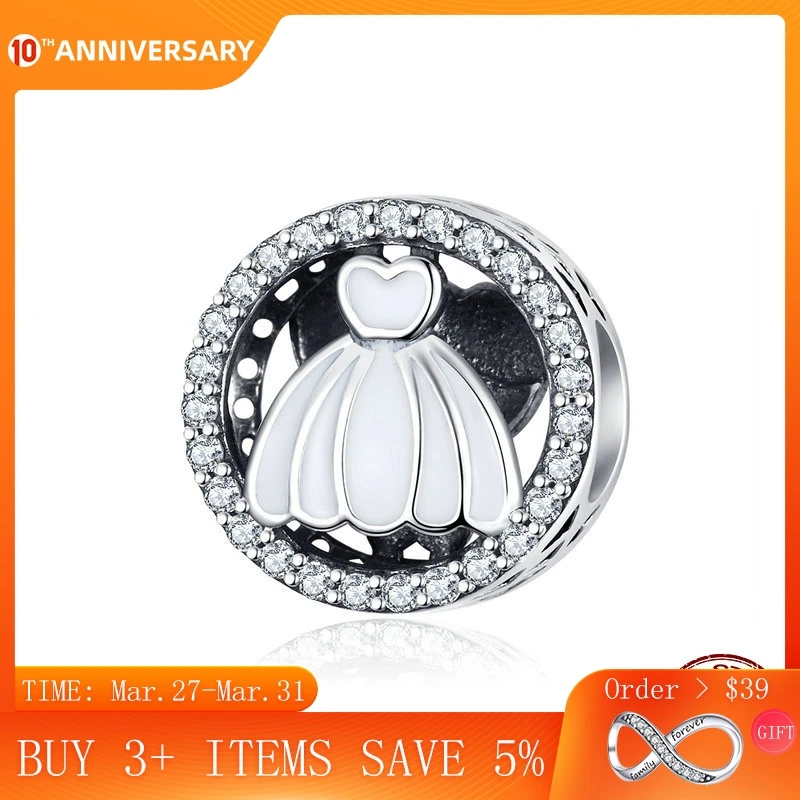 

CodeMonkey Wedding Dress Metal Round Beads White Enamel Charm for Women Jewelry Making Charms Bracelet Bangle CMC1228