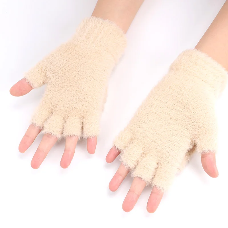 Новые женские зимние перчатки милые перчатки пальцы половина пальцев Вязаные перчатки мохер теплые пуговицы открытые перчатки с откидным верхом