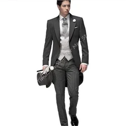 Costume Homme Gray Tuxedo Wedding Suits For Man 3Pcs Tailor-made Suits Party Wear Blazer Stripe Trousers Jacket Pants White Vest